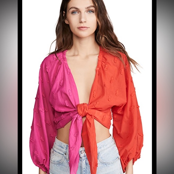 Farm Rio Colorblock Pineapple Shirt - Picture 1 of 5